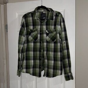 Warehouse Green and Black Plaid Shirt